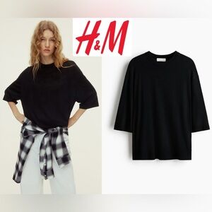 NEW H&M Merino Wool T-shirt top - 100% wool - Black Relaxed Fit - Size Medium